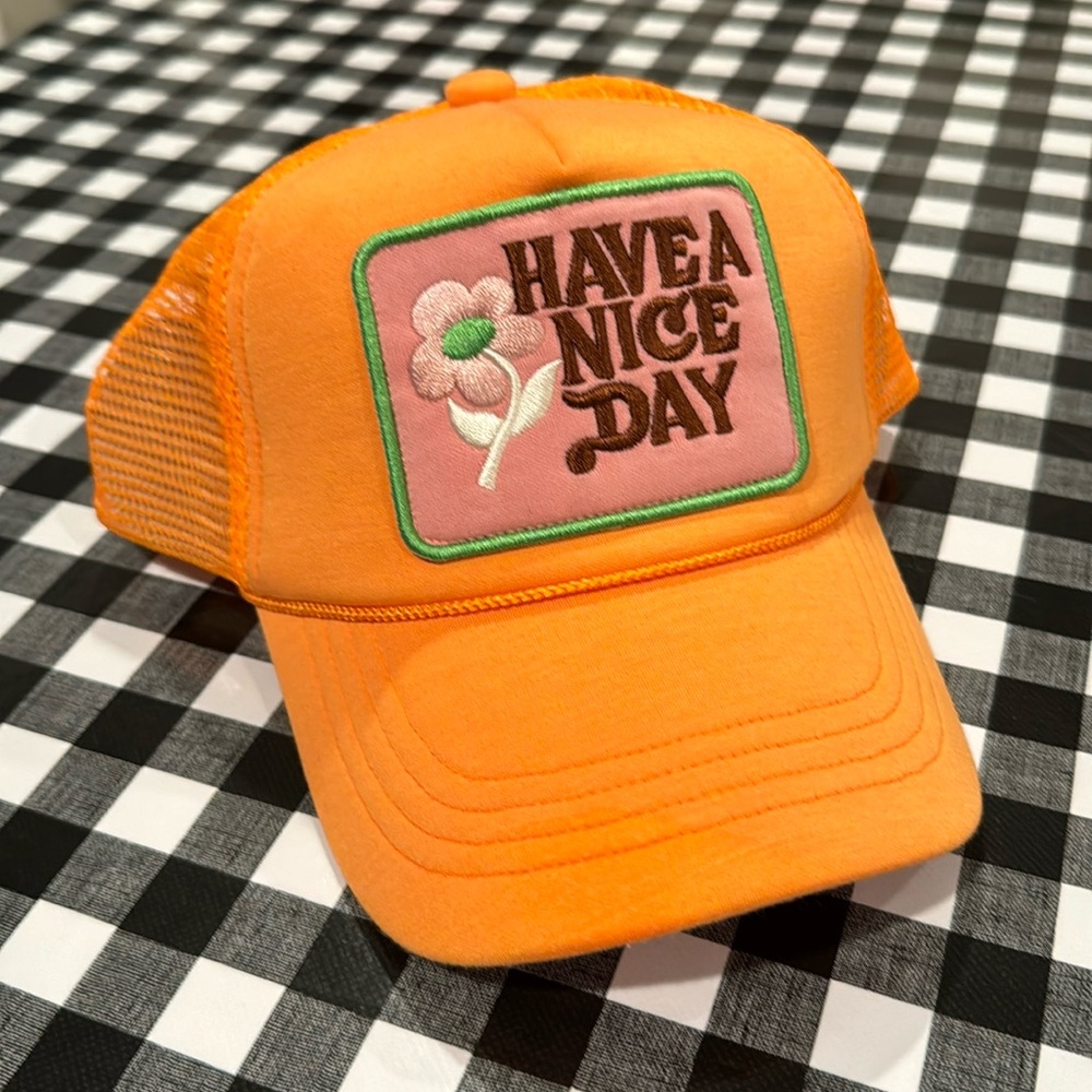 🌸HAVE A NICE DAY orange Steve Madden trucker hat - Picture 1 of 4
